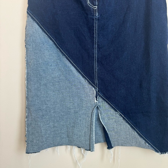 VINTAGE Y2K COLOR BLOCK DENIM MIDI SKIRT - Picture 5 of 8